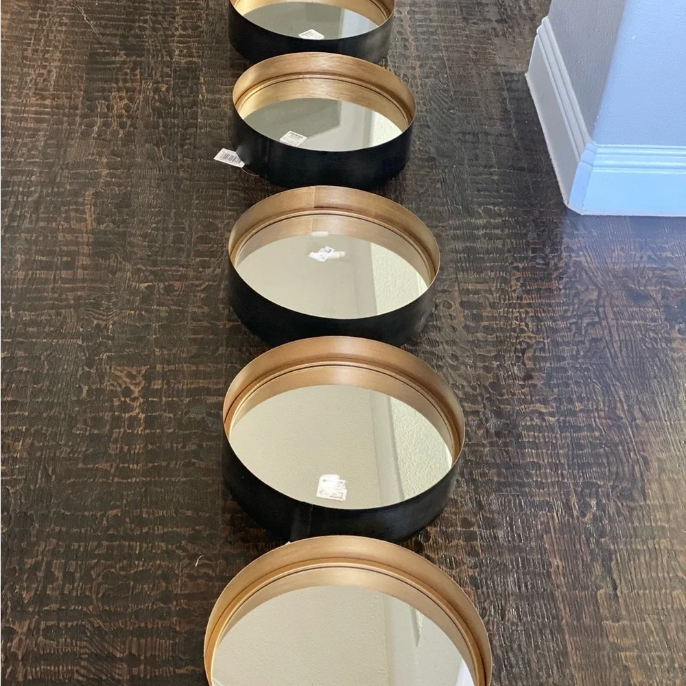 5 piece Round Black and Gold Wall Mirror Set